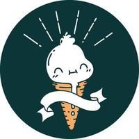ícone de um personagem de sorvete estilo tatuagem vetor
