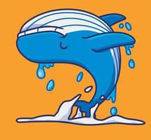 salto de baleia azul bonito. ilustração animal isolada dos desenhos animados. vetor de logotipo premium de design de ícone de adesivo de estilo simples. personagem mascote