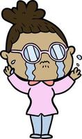 mulher chorando de desenho animado usando óculos vetor