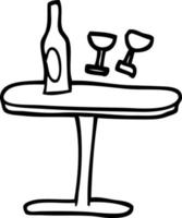 mesa de desenho preto e branco com garrafa e copos vetor