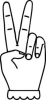 estilo de trabalho de linha de tatuagem preto e branco símbolo de paz gesto de mão com dois dedos vetor