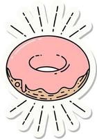 adesivo de um donut gelado estilo tatuagem vetor