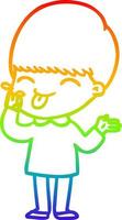 desenho de linha de gradiente de arco-íris menino de desenho animado saindo da língua vetor