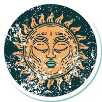 imagem icônica do estilo de tatuagem de adesivo angustiado de um sol vetor