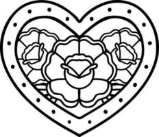 tatuagem em estilo de linha preta de um coração e flores vetor