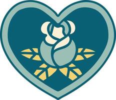imagem de estilo de tatuagem icônica de um coração e flores vetor