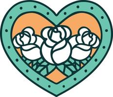 imagem de estilo de tatuagem icônica de um coração e flores vetor