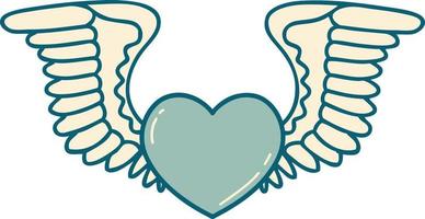 imagem de estilo de tatuagem icônica de um coração com asas vetor