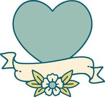 imagem de estilo de tatuagem icônica de um coração e banner vetor