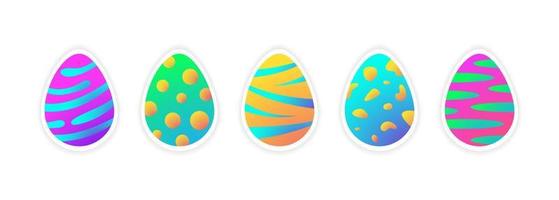 conjunto de ovos de páscoa brilhantes ou ovos de dinossauro com sombra com efeito holográfico. elementos para design de páscoa, cartão de felicitações, adesivos. ilustração vetorial de estoque. vetor