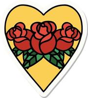 adesivo estilo tatuagem de um coração e flores vetor