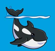 baleia assassina bonita mostrando sua cauda. ilustração animal isolada dos desenhos animados. vetor de logotipo premium de design de ícone de adesivo de estilo simples. personagem mascote