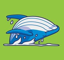linda baleia azul pulando. ilustração animal dos desenhos animados isolado. vetor de logotipo premium de design de ícone de adesivo de estilo simples. personagem mascote