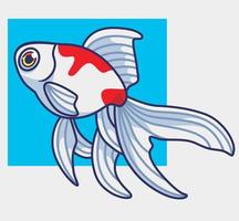 lindo peixe dourado branco. ilustração animal isolada dos desenhos animados. vetor de logotipo premium de design de ícone de adesivo de estilo simples. personagem mascote