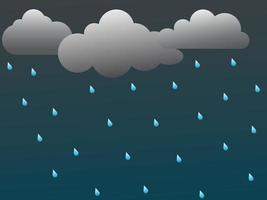 ilustração vetorial de tempo nublado de chuva forte com estilo de animação de desenho animado, fundo de cenário chuvoso vetor