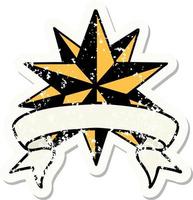 adesivo grunge com banner de uma estrela vetor