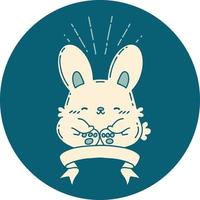 ícone de um coelho feliz estilo tatuagem vetor