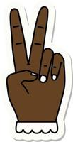 adesivo de um símbolo de paz gesto de mão com dois dedos vetor