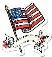adesivo velho usado com bandeira da bandeira americana vetor