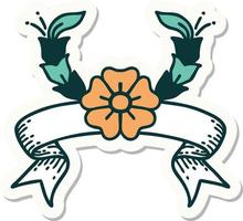 adesivo estilo tatuagem com banner de uma flor decorativa vetor