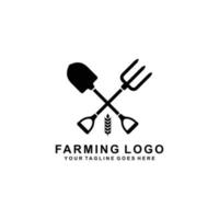 logotipo da agricultura. pá e garfo agrícola simples vetor de logotipo plano