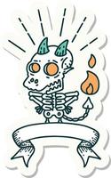 adesivo de um personagem de demônio esqueleto estilo tatuagem vetor