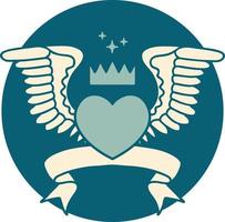 ícone com banner de um coração com asas vetor