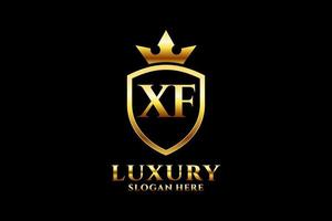 inicial xf elegante logotipo de monograma de luxo ou modelo de crachá com pergaminhos e coroa real - perfeito para projetos de marca luxuosos vetor