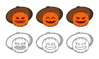 gráfico de ilustração vetorial de abóboras fofas de desenho animado perfeitas para livro de colorir de tema de halloween vetor