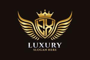 luxo royal wing letter tx crest gold color logo vector, logotipo da vitória, logotipo da crista, logotipo da asa, modelo de logotipo vetorial. vetor