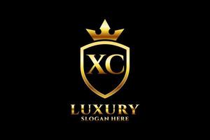 inicial xc elegante logotipo de monograma de luxo ou modelo de crachá com pergaminhos e coroa real - perfeito para projetos de marca luxuosos vetor