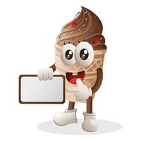 mascote de sorvete fofo segurando outdoors para venda, placa de sinal vetor