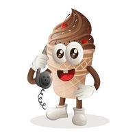 mascote de sorvete bonito atende o telefone, atendendo telefonemas vetor