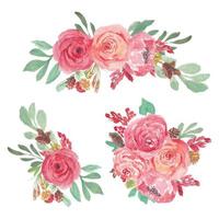coleção de arranjo floral rosa em pintura em aquarela vetor