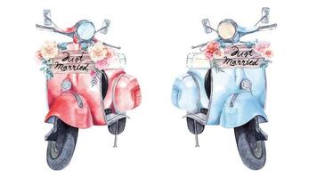 pintura de scooter para casamento com aquarela vetor