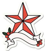 adesivo de tatuagem com banner de uma estrela vetor
