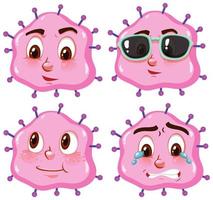 células de vírus rosa com diferentes expressões faciais vetor