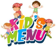 grupo de crianças com sinal de menu infantil vetor