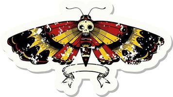 adesivo grunge com banner de uma mariposa de cabeça de morte vetor