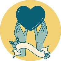 ícone com banner de mãos alcançando um coração vetor