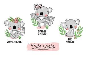 desenho animado bebê coala selva bonito personagem animal coleção. vetor