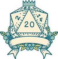 ilustração de rolagem de dados d20 de acerto crítico natural de 20 vetor