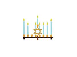 ícone de menorá de hanukkah preto isolado em fundo amarelo. ícone de religião. símbolo tradicional de hanukkah. religião de férias, festival judaico de luzes. estilo de sombra longa. vetor. vetor