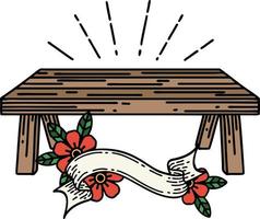 banner com mesa de madeira estilo tatuagem vetor