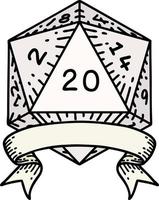 ilustração de rolagem de dados d20 de acerto crítico natural de 20 vetor