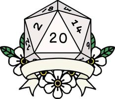 ilustração de rolagem de dados d20 de acerto crítico natural de 20 vetor