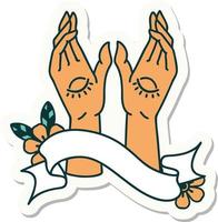 adesivo de tatuagem com banner de mãos místicas vetor
