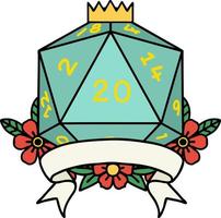 ilustração de rolagem de dados d20 de acerto crítico natural de 20 vetor