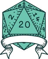 ilustração de rolagem de dados d20 de acerto crítico natural de 20 vetor