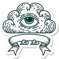 adesivo de tatuagem com banner de uma nuvem de olho que tudo vê vetor